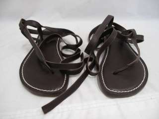   Couture Bernardo Brown Leather Thong Ankle Wrap Sandals 8 B  