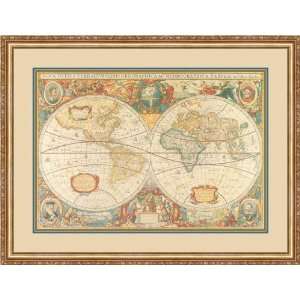  Antique Map of the World by Henricus Hondius   Framed 