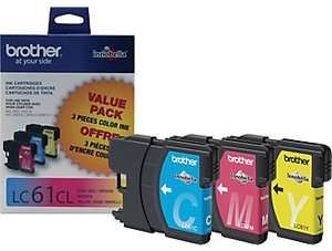 Brother LC61CL 3 Pack Color Ink Cartridges 1 of each Cyan Magenta 