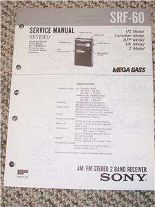 Sony SRF 60 FM/AM Mega Bass Receiver Service Manual  