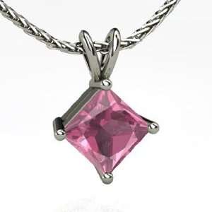   Solitaire Pendant, Princess Pink Tourmaline Platinum Necklace Jewelry