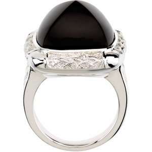  Sterling Silver 16.00X16.00 MM Genuine Onyx Ring Jewelry
