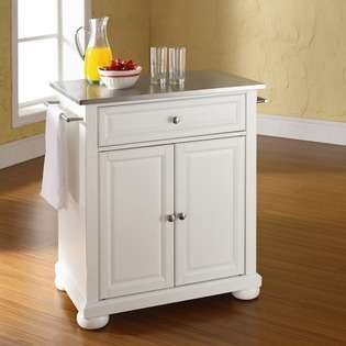   Stainless Steel Top Portable Kitchen Island in White 