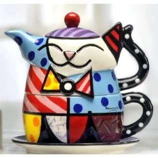 Gift Co Romero Britto ceramic Cat kitten Tea for One Teapot Cup at 