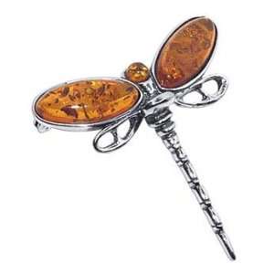   Amber Dragonfly Brooch Insect Pin 38mm Long and 38mm Wide Jewelry