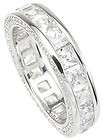 STERLING SILVER WIDE PRINCESS CZ WEDDING ETERNITY RING BAND SIZE 5, 6 