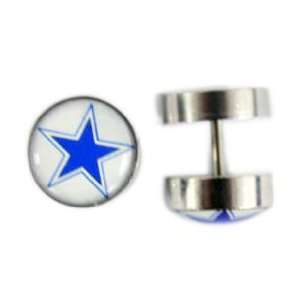   Blue Star on White Silver Fake Plug   Fashion Earrings: Toys & Games
