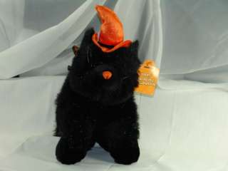 New 14 Plush Black Cat Halloween Orange Witch Hat Toy  