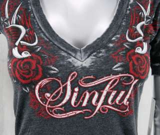 AFFLICTION Sinful womens LOLA T shirt love & pride roses burnout 