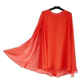   sheer Women Girl Bohemia Flared Cloak Chiffon Dress Elegant Top  