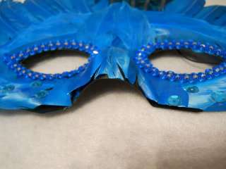 AQUA/Blue FEATHER & Sequin Mardi Gras MASK NWOT c99sale  