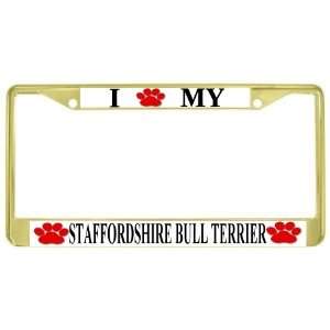 My Staffordshire Bull Terrier Paw Prints Dog Gold Metal License Plate 