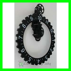   Office Home Decor Vintage Mechanical Large Wall Gear Round Clock BLACK