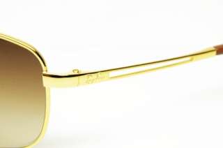 RAY BAN RB 3466 001/13 SUNGLASSES GOLD METAL BROWN GRADIENT AUTHENTIC 