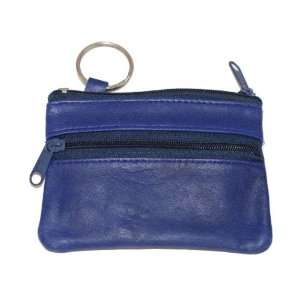   100% Genuine Leather Change Purse Key Ring Blue #810