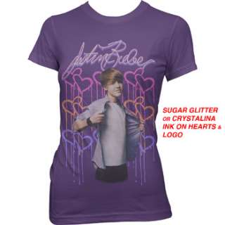 JUSTIN BIEBER SHIMMERING HEARTS YOUTH TEE SHIRT S XL  