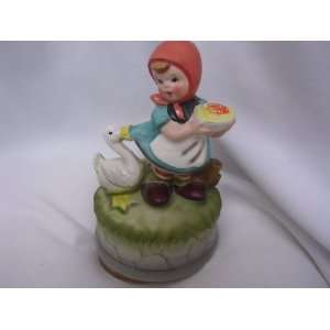   Box Vintage Collectible Porcelain Girl with Goose 