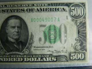 1934 $500 Federal Reserve Note Boston Fr#2201 PMG 50 About 