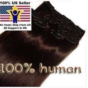 Full Head 18 100% REMY Human Hair Extensions 7Pcs Clip in #2 Darkest 