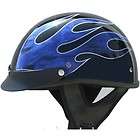 DOT Motorcycle Half Helmet Fiber Glass Beanie flame 132 Blue