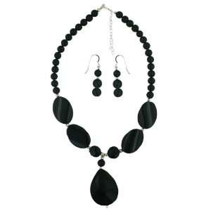   Chess Cut Teardrop Necklace and Earring Set Silver Empire Jewelry