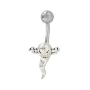  Ghost Belly Button Ring with Clear Cz Gem Eyes Jewelry