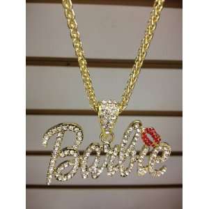 Nicki Minaj 3 BARBIE Iced Out Necklace Gold/Clear Red Lips
