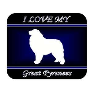   Love My Great Pyrenees Dog Mouse Pad   Blue Design 
