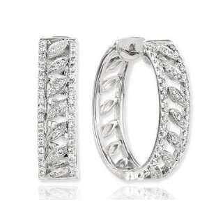    14k White Gold Pave 2/3 Carat Diamond Hoop Earrings: Jewelry