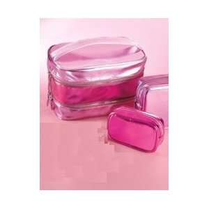 com Set of 3 Pcs Victorias Secret Pink Vinyl Makeup Train Case Bag 