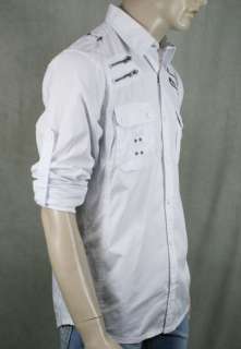 ROAR Mens Shirt NIGHT PATROL zipper button down WHITE  