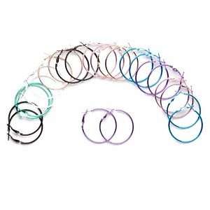   of 12 pair Steel Earrings, 7 Colors 40mm ~1.5 Hoop ~ Great GIFT Idea