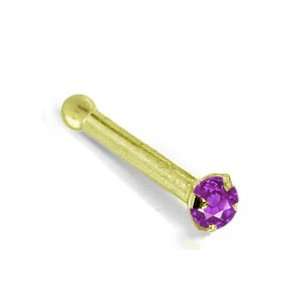   Genuine Amethyst (February)   Solid 14KT Yellow Gold Nose Bone