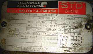 has three 8 outlets all in line reliance electric motor 3 hp 1730 rpm 