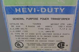 PH CNC POWER TRANSFORMER HEVI DUTY 30KVA T2H30S  