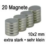 20 extra starke Mini Magnete   sehr klein   10x2 mm   mit runder 