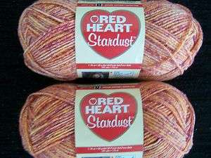 Red Heart Stardust sparkly wool blend sock yarn, Orange, lot of 2 
