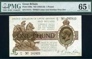GREAT BRITAIN,UK, KGV, P 359a,1 POUND, (1922 23),GEM UNC,PMG65 EPQ 