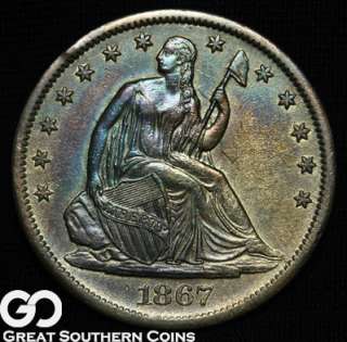 1867 S Seated Liberty Half Dollar CHOICE AU ** RICHLY TONED  