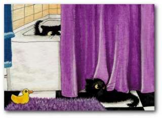 Curious Kitty Black Cats Playing in Bathroom Tub FuN  ArT BiHrLe LE 