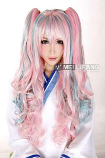   Mixed Long Curly Anime Cosplay Party Hair Wig with 2 Ponytails 0084