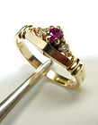 Vintage Art Carved Ruby Diamond 14k Gold Ring Size 6