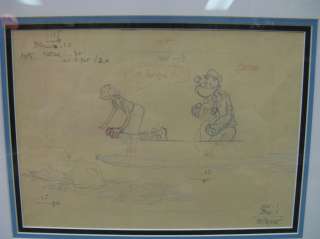 Popeye animation framed pencil drawing layout Cel  