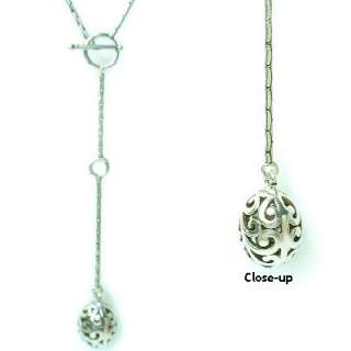 STERLING SILVER LARIAT NECKLACE W/OVAL FILIGREE PENDANT  