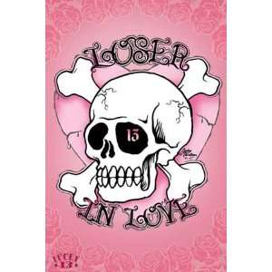 Lucky 13   Loser   Tattoo Poster Totenkopf Knochen Herz   Grösse 