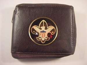 BOY SCOUTS ZIPPERED BROWN LEATHER BIFOLD WALLET NEW  
