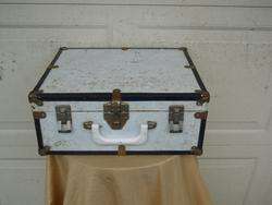 Vintage White Metal Hard Shell Storage Case Luggage 16x13x7 Clean 