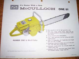 VINTAGE MCCULLOCH ADVERTISING MODEL 1 61 CHAINSAW 1960  