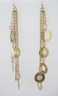DESIGNER Gold Tone Pink Circle Dangle Earrings  