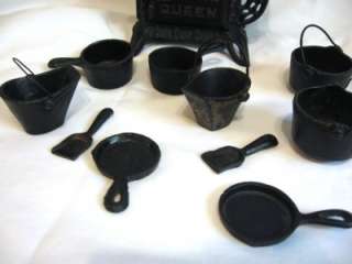 Vintage Queen Cast Iron Stove,Coal Buckets,Pots,Skillet  